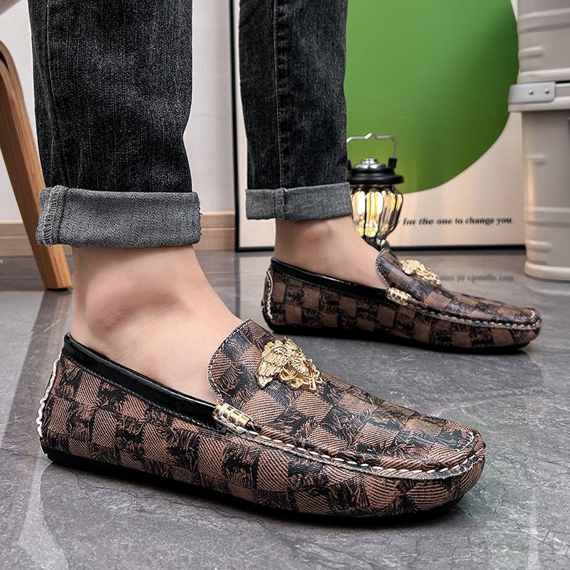 Men'S Shoes Drivers - Sepatu Loafer Slip On Kotak-kotak Mewah