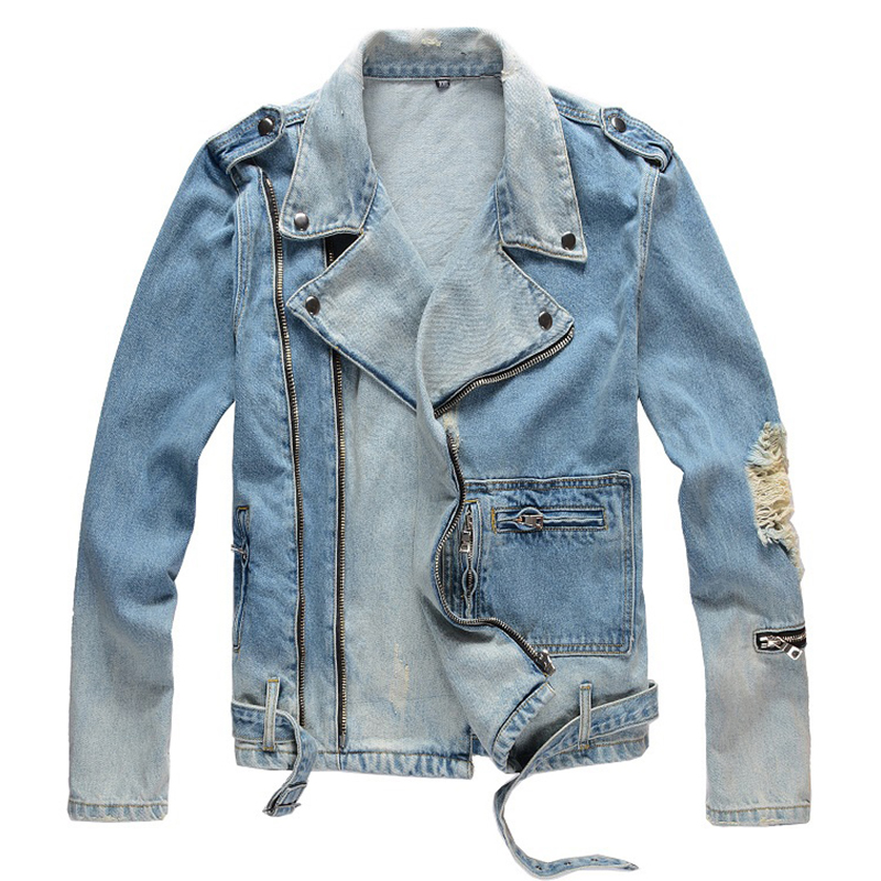 Men'S Shoes With Jeans - Sokotoo Jaket Biker Jeans Biru Pria