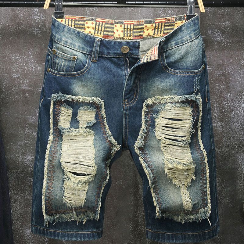 Men'S Shoes With Jeans - Celana pendek jeans pria bergaya Eropa