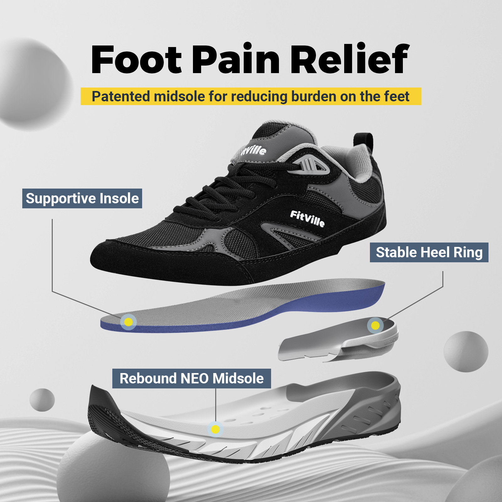 Sepatu Jalan Fitville untuk Pr - Men'S Shoes Plantar Fasciitis ulasan dan harga